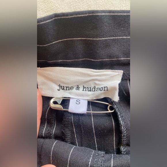 June and Hudson Button Front Black and White Pinstripe Pants - Picture 3 of 4